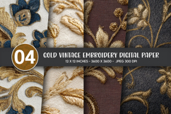 Gold Vintage Embroidery Digital Paper Product Image 1