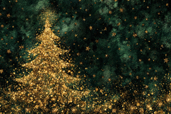 A gold glitter Christmas tree on a dark green background Product Image 1