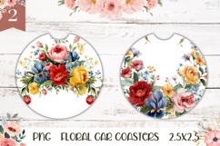 Floral Wreath Car Coaster, Watercolor Flowers Coasters Product Image 1