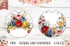 Floral Wreath Car Coaster, Watercolor Flowers Coasters Product Image 1