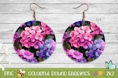 Pink Hydrangea Earrings PNG, Floral Round Earrings Template Product Image 1