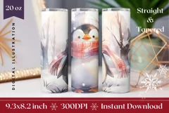 Watercolor Christmas Tumbler, Winter Penguin Sublimation Product Image 1
