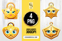 Golden Star Lock Clipart Sublimation PNG Product Image 1