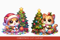 Watercolor Cute Christmas Cat clipart, Cat Sublimation Product Image 1