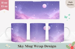 Glitter Mug Wrap, Pink Sky Mug Design, Moon Mug PNG Product Image 1