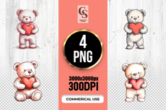 Cute Teddy Bear Holding Heart Clipart Sublimation PNG Product Image 1