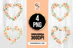 Watercolor Peach Floral Heart Clipart Sublimation PNG Product Image 1