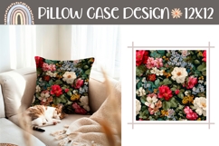 Black Pillow Case Template, Flowers Pillow Sublimation PNG Product Image 1