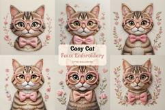 Cosy Cat Faux Embroidery Illustration Product Image 1