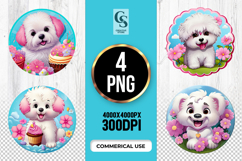 Cute White Puppy Flower Clipart Sublimation PNG Product Image 1