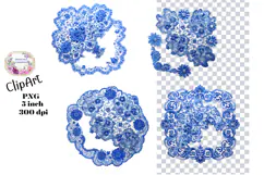 Blue Toile, Ephemera, PNG, Clipart, Junk Journal, flowers Product Image 1