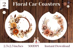 Flowers Car Coasters, Watercolor Floral Wreath Sublimation Product Image 1