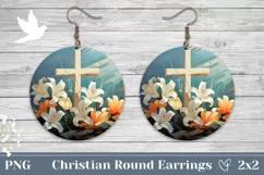 Floral Cross Earrings, Christian Cross Round Earrings Product Image 1