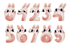 Bunny Numbers 0-9 Watercolor Clipart Set for Nursery Product Image 1
