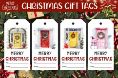 Cozy Christmas Door Gift Tag, Watercolor Winter Gift Tag PNG Product Image 1