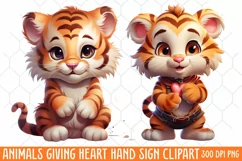 Animals Giving Heart Hand Sign, Watercolor Clipart Product Image 1