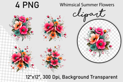 Whimsical Summer Flowers Clipart PNG Product Image 1