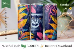 Colorful Monkey Tumbler Wrap, Gorilla Tumbler Sublimation Product Image 1