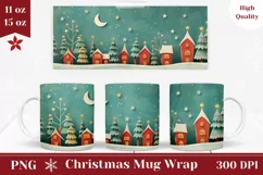 Christmas Mug Wrap PNG, 3D Christmas Village Mug Sublimation Product Image 1