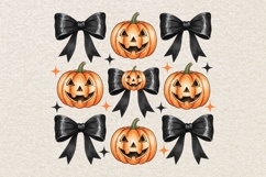 Coquette Pumpkin Png, Preppy Coquette Bow Halloween Png. Product Image 1