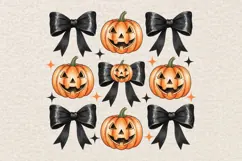 Coquette Pumpkin Png, Preppy Coquette Bow Halloween Png. Product Image 1