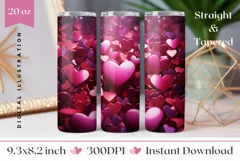 3D Love Hearts Tumbler Template, Valentine's Day Tumbler PNG Product Image 1