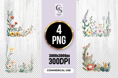 Watercolor Wildflower Floral Border Clipart Sublimation PNG Product Image 1