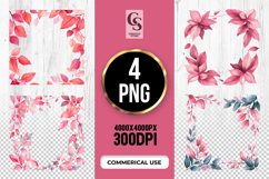 Pink Floral Leaf Square Frame Clipart Sublimation PNG Product Image 1