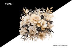 Black and Gold Flowers PNG, Watercolor Floral, Bouquet Product Image 1