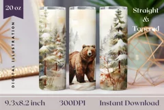 Watercolor Christmas Tumbler Wrap, Winter Bear Sublimation Product Image 1