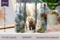 Watercolor Christmas Tumbler Wrap, Winter Bear Sublimation Product Image 1