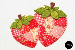 Patchwork Strawberries PNG, Vintage Cottagecore Summer Clipa Product Image 1