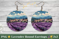 Lavender Flowers Round Earrings, Floral Earrings Sublimation Product Image 1