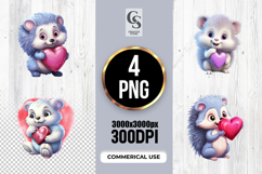 Cute Hedgehog Holding Heart Valentine Character PNG Product Image 1