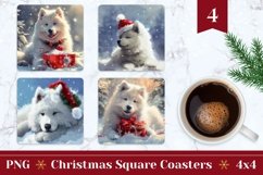 Cute Christmas Dog Square Coasters, Christmas Animals PNG Product Image 1