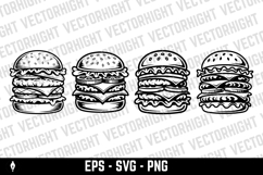 Vector icon of a tall stacked double or triple cheeseburger Product Image 1