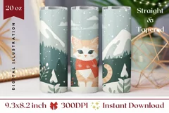 Christmas Cat Tumbler Wrap Design, Cozy Winter Tumbler PNG Product Image 1