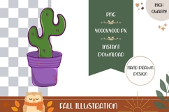 Hand Drawn Fall Illustration, Cartoon Cactus PNG Product Image 1