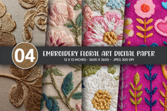 Embroidery Floral Art Digital Paper Product Image 1