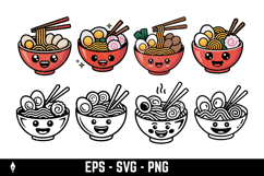Vector icon of a cute happy ramen bowl character Product Image 1