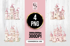 Pink Princess Castle Fairytale Clipart Sublimation PNG Product Image 1