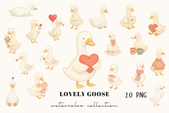 Lovely Goose Watercolor Clipart Set Cute Valentine Goose PNG Product Image 1