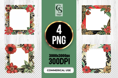 Boho Tropical Floral Square Frame Clipart PNG Product Image 1