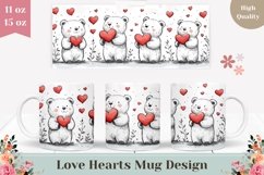 Cute Bear Mug Template, Love Hearts Mug Wrap Design PNG Product Image 1