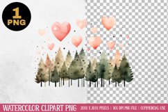 Watercolor Pine Trees Valentine Day Clipart PNG Product Image 1