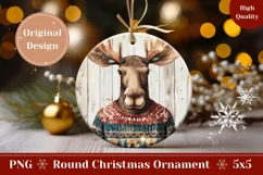 Winter Round Ornament PNG, Christmas Moose Ornament Design Product Image 1