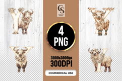 Floral Highland Cow Letter Y Clipart Sublimation PNG Product Image 1