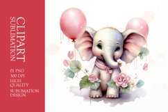 Watercolor baby elephant clipart sublimation png Product Image 1