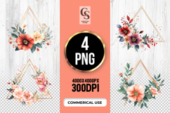 Triangle Floral Frame Sublimation Clipart PNG Product Image 1