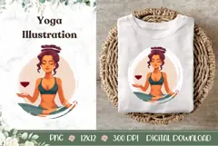 Cartoon Yoga Illustration, Wine Yoga Sublimation PNG Product Image 1